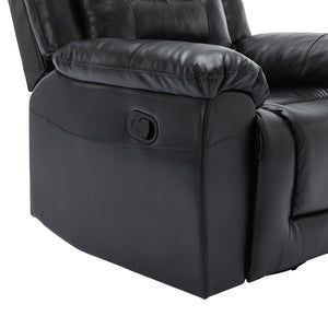 English Elm 3 Seater Home Theater Recliner with Dual Cup Holders PU Leather Comfort, Manual Infinite Recline, 350lb Capacity Black WF323620AAB