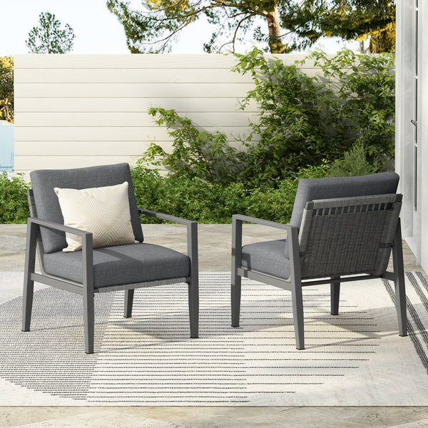 English Elm Christopher Knight Home® - [Set Of 2] Gray Aluminum Lounge Chairs With Plush Cushions And Modern Rope Accents For All Spaces N767P237034G_2