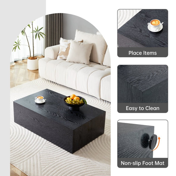 English Elm 39.3*23.6*11.8 Low Profile Mdf Coffee Table Black Wood Grain Finish Modern Living Room W1151P433600