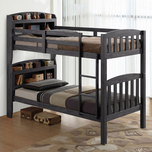 English Elm Transitional Twin Over Twin Bunk Bed With Bookcase Headboard - Space-Saving, Grey & Versatile Design B2741S00299-GIGA