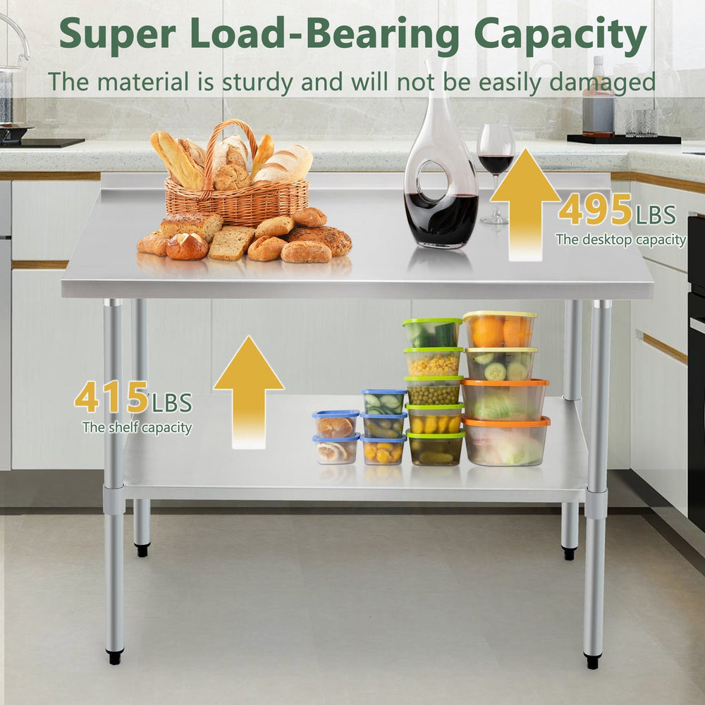 English Elm Profeeshaw Stainless Steel Prep Table 30x48 with Backsplash & Adjustable Undershelf, Heavy-Duty Commercial Workstation W1422P252477