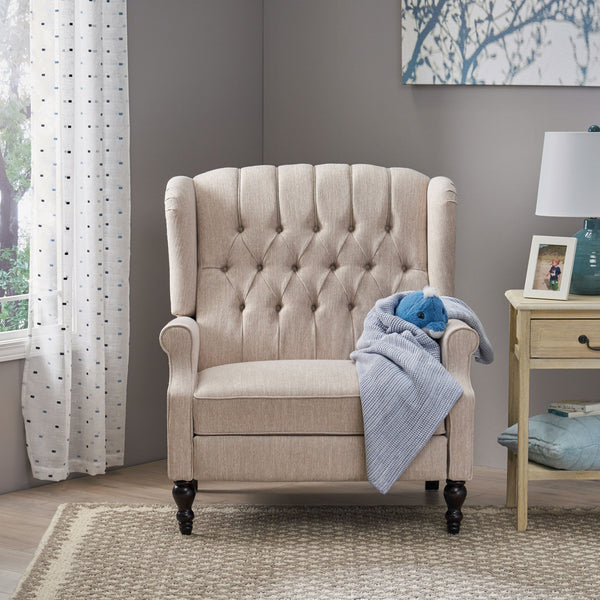 English Elm Christopher Knight Home® - Push Back Recliner Chair with Nailhead Trim and Tufted Wingback, Oversized Pushback Lounge Comfort Beige 64257.00BGE