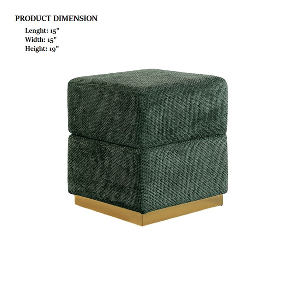 English Elm Contemporary Plush Pleated Round Ottoman Stool with Gold Trim Base, Velvet-Like Accent Seat for Living Room Green 16 L x 16 W x 20 H B2741P388385
