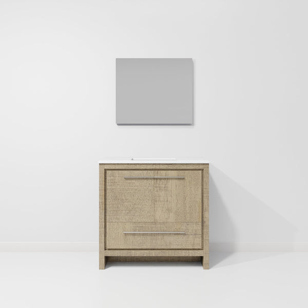 English Elm Rustic Acacia Vanity 36" W x 20" D with Cultured Marble Top, Soft-Close Storage & 28" Mirror B2731S01486