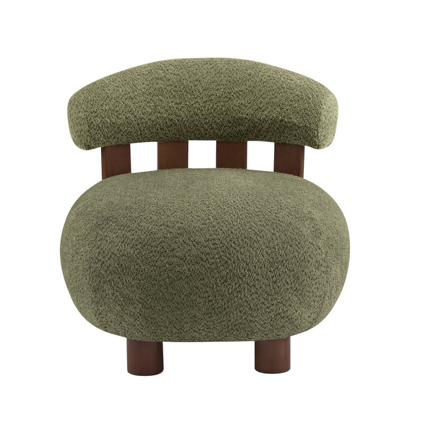 English Elm Christopher Knight Home® - Modern Boucle Accent Chair with Plush Rounded Silhouette, Solid Wood Frame, Cozy Reading Seat Olive Green,Walnut 29 L x 28.5 W x 21.85 H N776P278240S