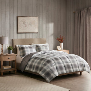 English Elm Full/Queen Woodsman Softspun Plaid Comforter Mini Set - Grey Cabin Style, 6D Fill, OEKO-TEX Certified B035100465