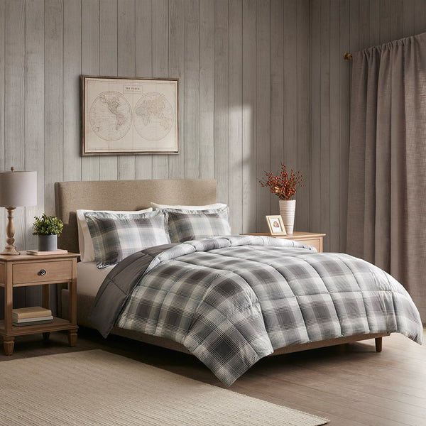 English Elm Full/Queen Woodsman Softspun Plaid Comforter Mini Set - Grey Cabin Style, 6D Fill, OEKO-TEX Certified B035100465