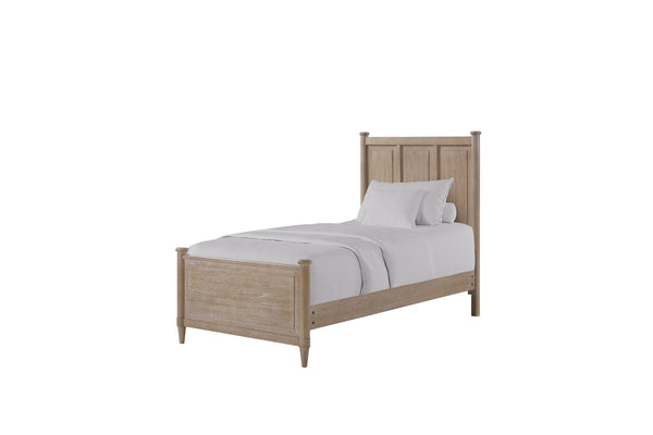 English Elm Mindi Twin Bed with Mindi Veneer Panel Headboard, Tapered Legs, Durable Solid Wood Frame, Calm Finish Sand 58 L x 47 W x 6 H B2699S00085