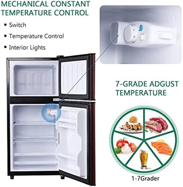 English Elm 3.5cu.ft Two Door Compact Mini Fridge Wood Finish Freezer Dorm Bar Office W1002P210657