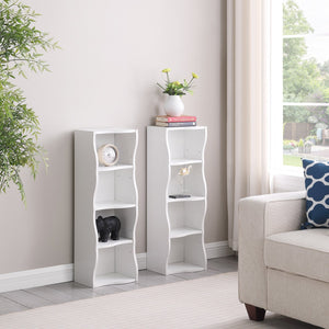 English Elm 8-layer ultra-thin 8-tier tall bookshelf with wavy edge design, space-saving display shelf for home office White W487P339359