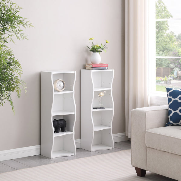 English Elm 8-layer ultra-thin 8-tier tall bookshelf with wavy edge design, space-saving display shelf for home office White W487P339359