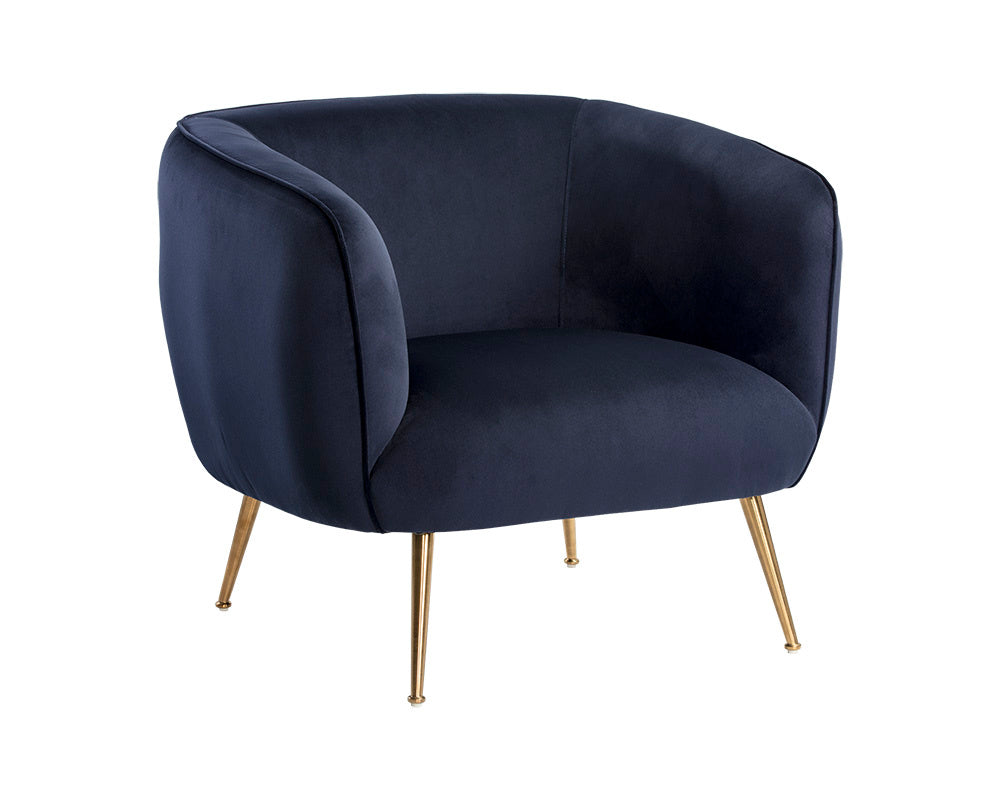 Sunpan Amara Lounge Chair – Bold Curved Frame with Gold Stainless Steel Legs for Modern Home Elegance Abbington Navy