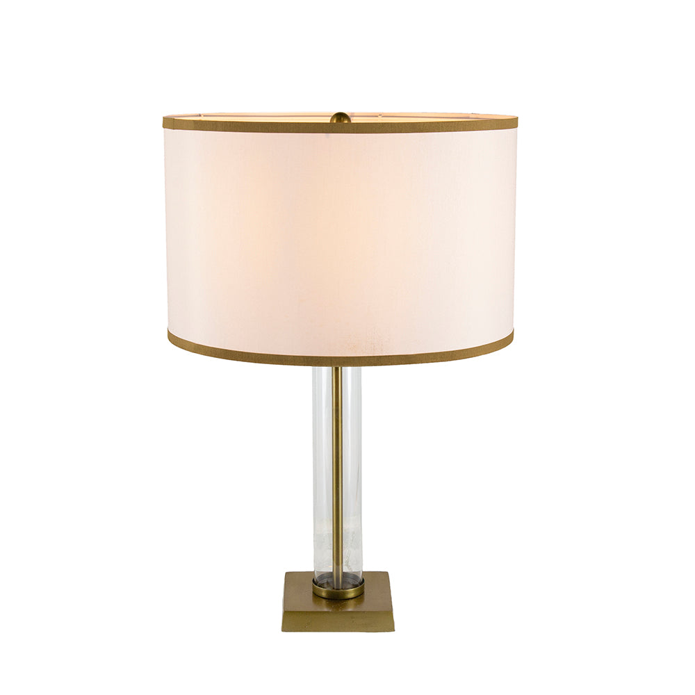 English Elm 16x16x24" Gold and White Table Lamp with Glass Cylinder, Pedestal Base & White Drum Shade — Elegant Bedside Accent ламп W2078P399251