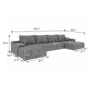 English Elm 135" Cloud Sectional Sofa With Ottoman - Modern U-Shaped Couch For Cozy Living Rooms & Versatile Spaces W2824S00045