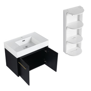 English Elm 30 Inch Wall-Mounted Vanity Set With Thick Resin Sink & 3-Tier Storage Rack For Stylish Bathrooms W999S00367