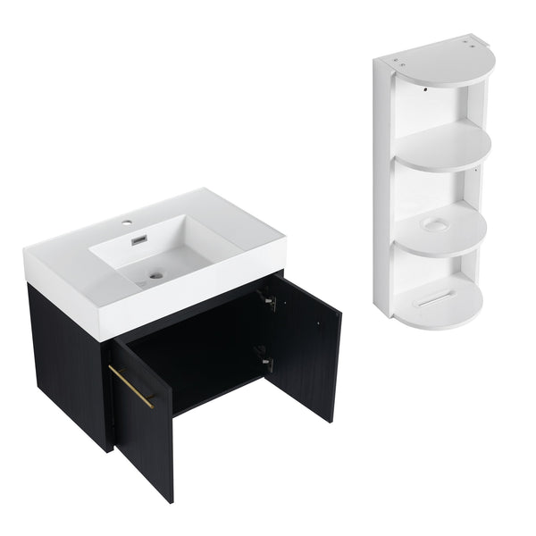 English Elm 30 Inch Wall-Mounted Vanity Set With Thick Resin Sink & 3-Tier Storage Rack For Stylish Bathrooms W999S00367