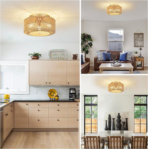 English Elm Boho 3-Light Rattan Ceiling Light Fixture - Modern Flush Mount Chandelier For Home & Nursery Décor W2738P185415