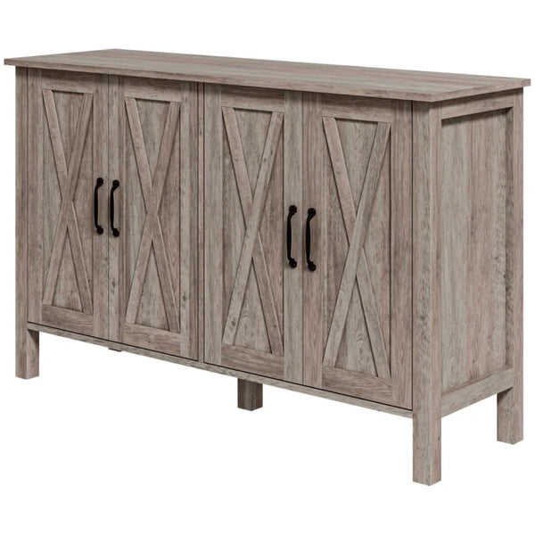English Elm Hall Farmhouse Sideboard Buffet with X-brace Barn Doors and Adjustable Shelved Storage T3971P466178