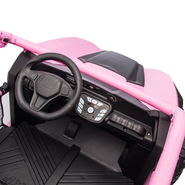 English Elm 24v Two Seater Kids Utv with Parental Remote Dual Motors Four Wheel Suspension Led Pink W1578P198434