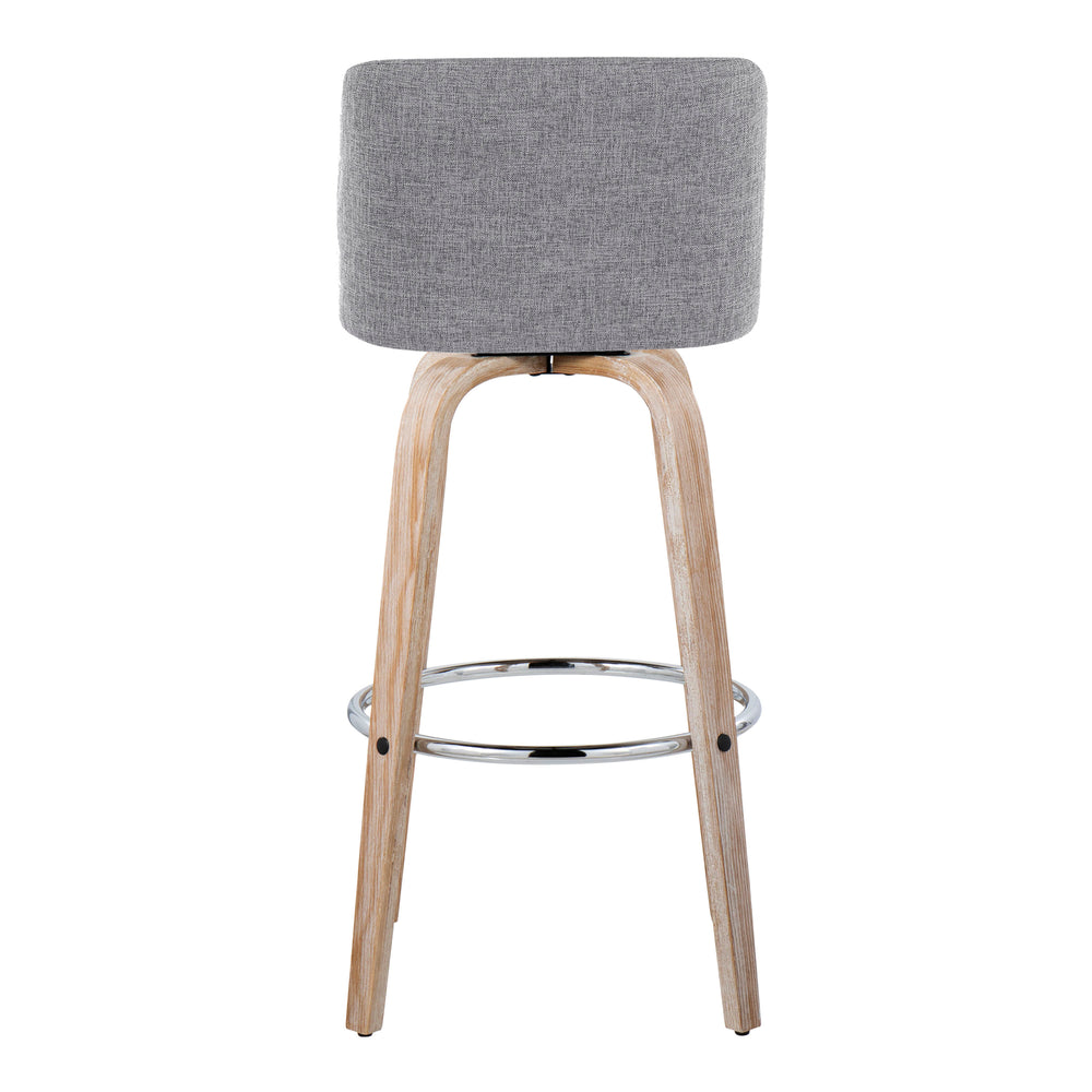 English Elm Toriano 30" Contemporary Swivel Barstools Set of 2 in Grey Fabric with Whitewashed Wood Legs & Chrome Footrest B202S00679