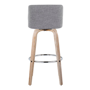 English Elm Toriano 30" Contemporary Swivel Barstools Set of 2 in Grey Fabric with Whitewashed Wood Legs & Chrome Footrest B202S00679