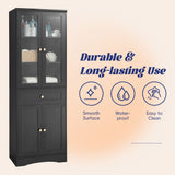 English Elm Tall Bathroom Storage Cabinet, Cabinet With Four Doors and Drawers, Adjustable Shelf, Mdf Board, Black