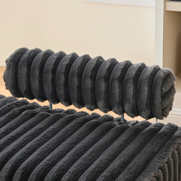 English Elm 49.6" Upholstered Mini Loveseat Bench with Faux Fur Back, Metal Legs, Compact 2-Seater for Small Spaces Charcoal W3118P307508