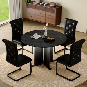 English Elm Modern Round Pedestal Dining Set with Tufted Pvc Chairs and Gradient Base W3875S00078