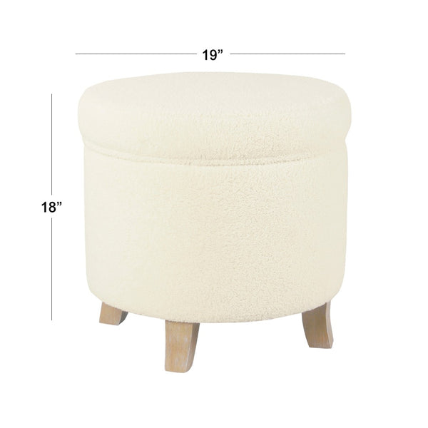 English Elm Loni Faux Sheepskin Round Ottoman with Hidden Storage and Solid Wood Legs B056P412632