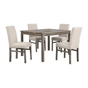 English Elm 5 Piece Oak Finish Transitional Dining Set with Linen Upholstered Chairs Seats Four B011S02294