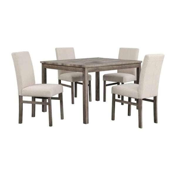 English Elm 5 Piece Oak Finish Transitional Dining Set with Linen Upholstered Chairs Seats Four B011S02294