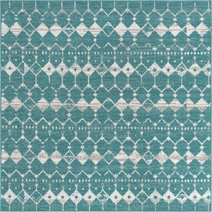 Unique Loom Outdoor Trellis Cardak Machine Made Geometric Rug Teal, Ivory/Gray 7' 10" x 7' 10"