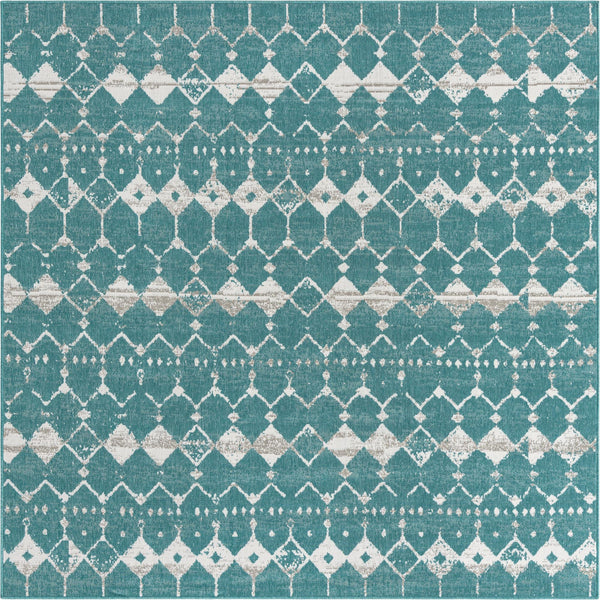 Unique Loom Outdoor Trellis Cardak Machine Made Geometric Rug Teal, Ivory/Gray 7' 10" x 7' 10"