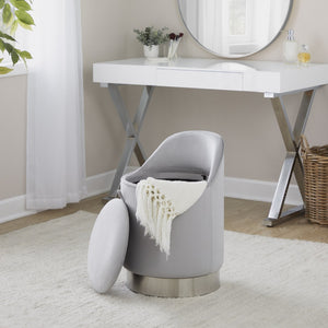 English Elm 18" Tufted Velvet Vanity Stool with 360 Swivel Base and Hidden Storage Compartment Chrome,Silver B202P471498