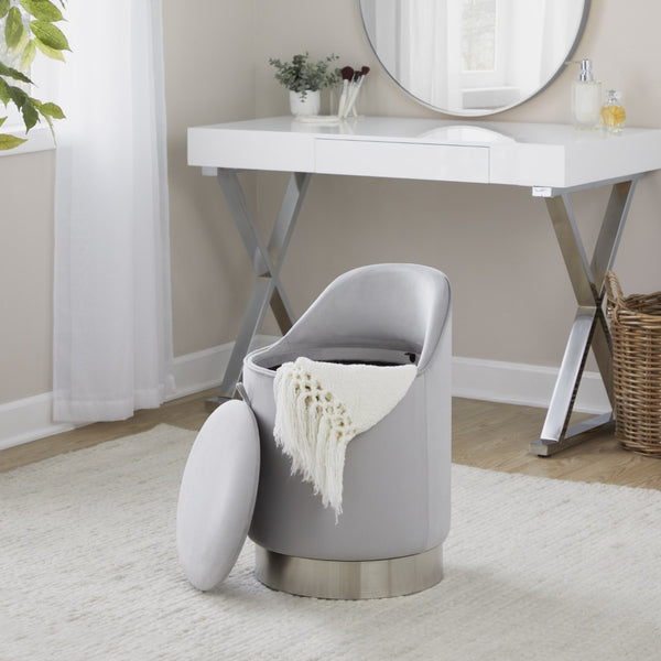 English Elm 18" Tufted Velvet Vanity Stool with 360 Swivel Base and Hidden Storage Compartment Chrome,Silver B202P471498