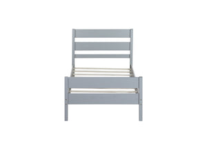 English Elm Twin Minimalist Rubberwood Bed with Headboard & Footboard, Grey Storage Twin Frame, 250lb Capacity W504P284274