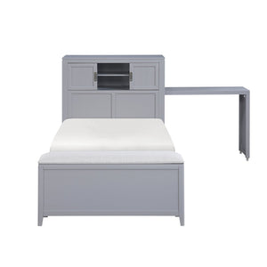English Elm Gray Twin Platform Bed with Bookcase Headboard Hidden Desk Stool and Footboard Bench Gray B011S02323