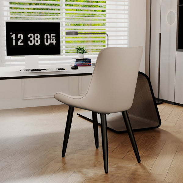 English Elm Set of 2 Armless Pu Leather Dining Chairs Cushioned Seat Brushed Metal Legs Modern Cream W3316P426928