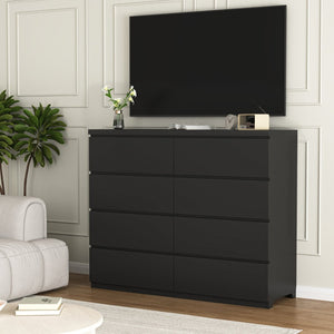 English Elm 8 Drawer Tall Chest Slim Particleboard Build Smooth Gliding Storage for Bedroom Closet Black W409S00029