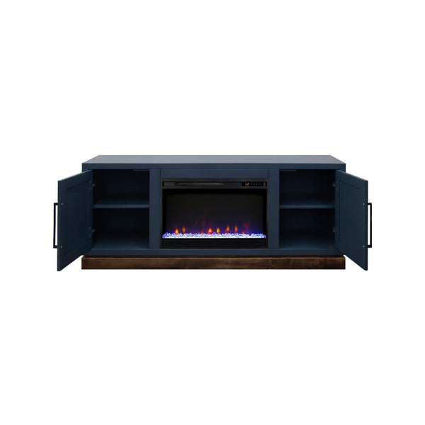 English Elm Nora 64-inch Fireplace TV Stand with 26" Electric Insert, Two-Tone Alder & Poplar Craftsmanship Blue B108P345194