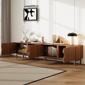 English Elm 87- Inch Rattan Media Console with Rubberwood Legs Four Cabinets Living Room N710P407809P