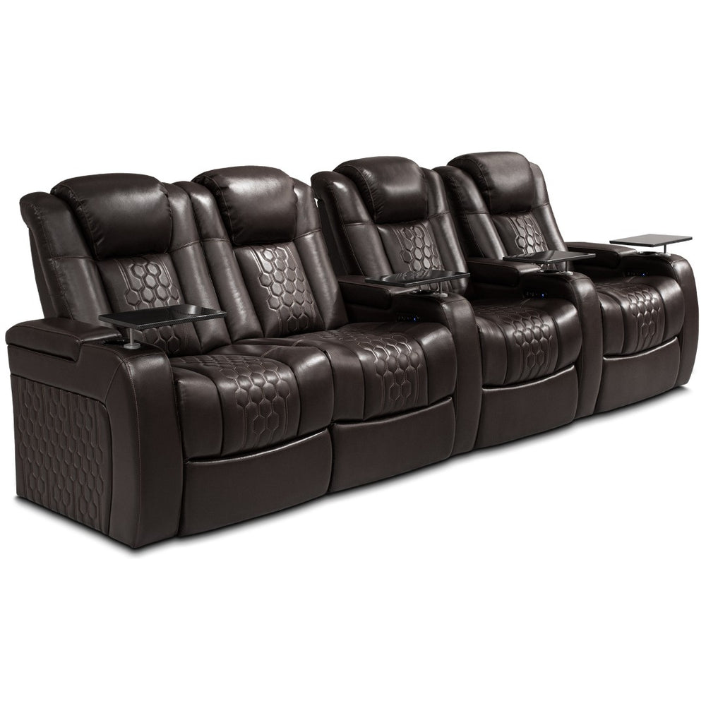 English Elm 124.4"power Reclining Sectional Nappa Leather Home Theater with Rgb Led Lighting W3819S00106