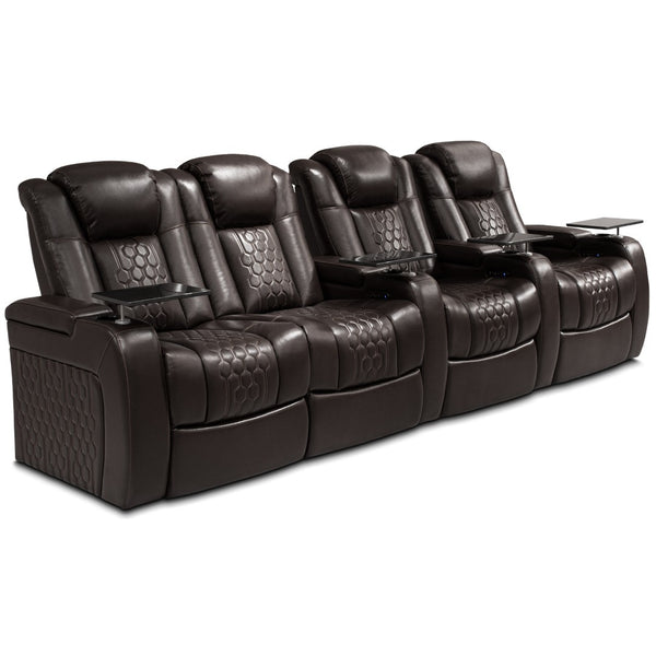 English Elm 124.4"power Reclining Sectional Nappa Leather Home Theater with Rgb Led Lighting W3819S00106