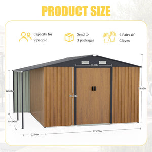 English Elm 10x12 Ft Galvanized Steel Outdoor Shed Dual Zone Lockable Sliding Doors Backyard Storage Yellow W1598S00033