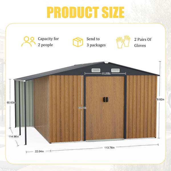 English Elm 10x12 Ft Galvanized Steel Outdoor Shed Dual Zone Lockable Sliding Doors Backyard Storage Yellow W1598S00033