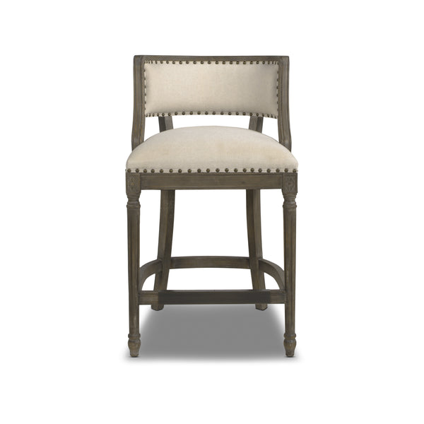 English Elm Jennifer Taylor Home - Paris 26.5" Farmhouse Counter Height Bar Stool with Upholstered Linen Seat, Hardwood Frame, Brass Footrest Beige B2719P238377