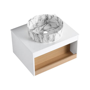 English Elm 24" Floating Vanity with Marble Vessel Sink Open Wood Shelf Spa Style Bath W3450S00054
