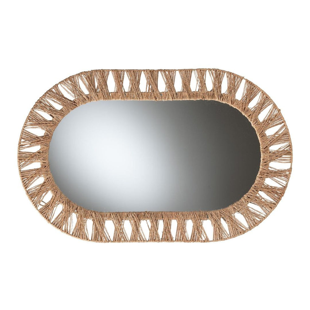 English Elm Modern Rattan Oval Wall Mirror Handcrafted Bohemian Decor for Entryways and Living Rooms B2750P420392