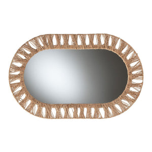 English Elm Modern Rattan Oval Wall Mirror Handcrafted Bohemian Decor for Entryways and Living Rooms B2750P420392