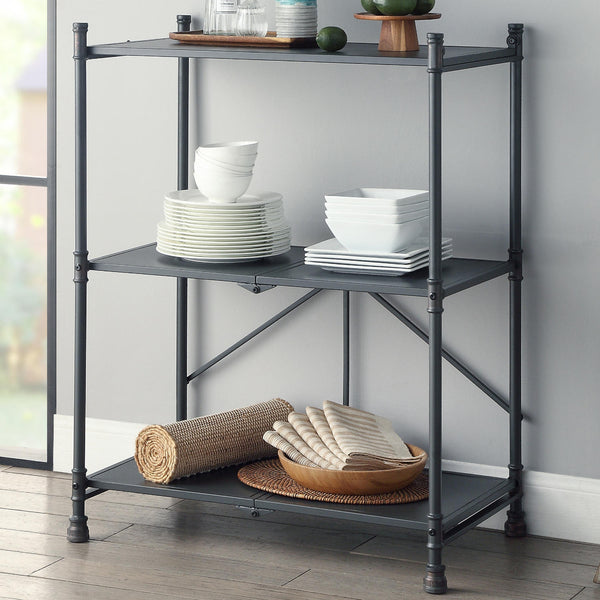 English Elm 3 Tier Folding Console Table Rustic Industrial Water-Pipe Frame, Hand-Brushed Shelves for Storage and Display B016P313526